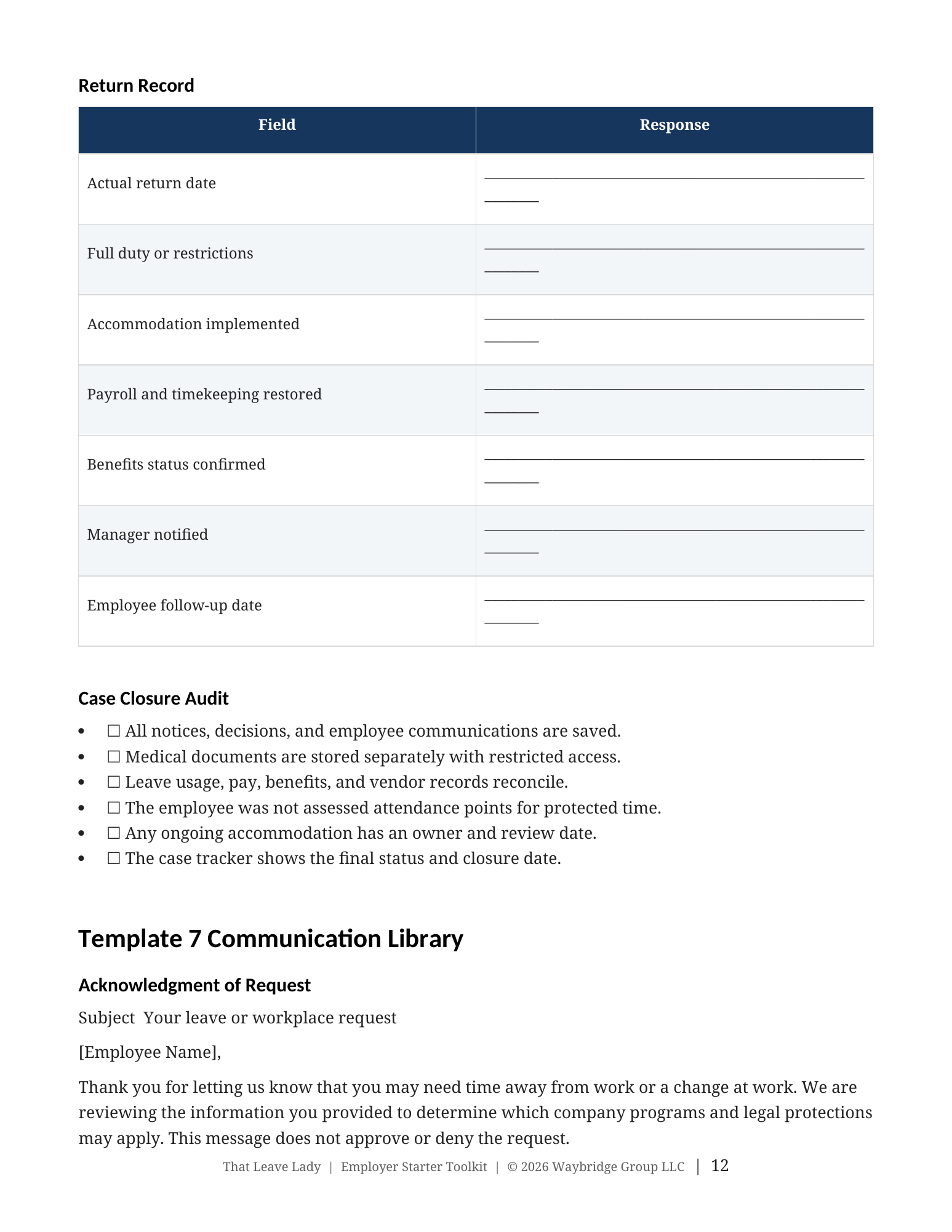 Return-to-work checklist preview